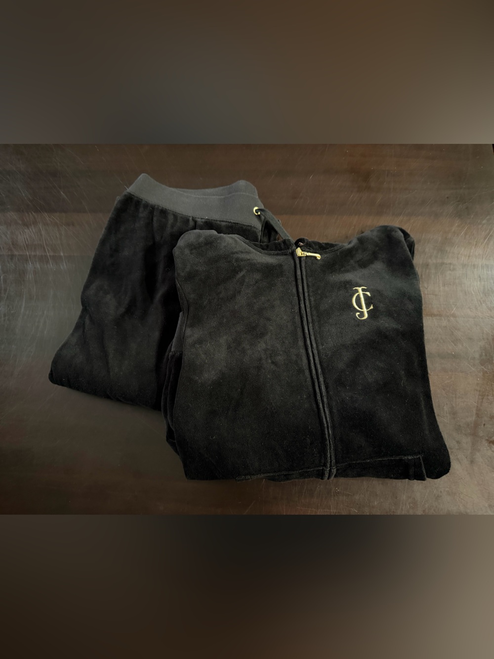 Juicy Couture Black Velour Zip tracksuit set with Gold J Monogram